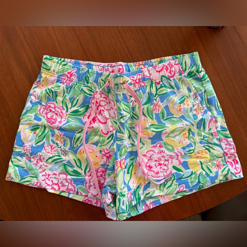 Lilly Pulitzer Pink and Green Floral Athletic Shorts